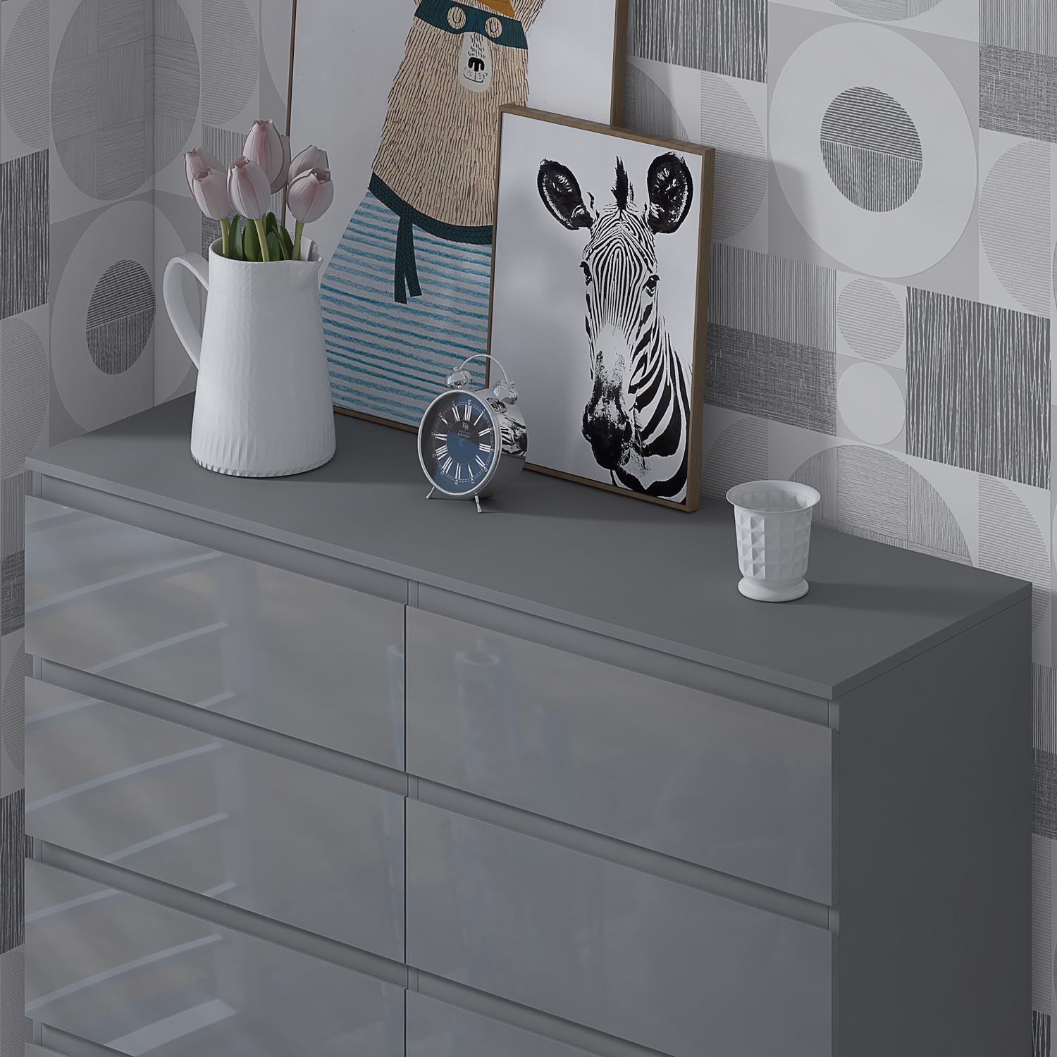2 to 8 Drawer Chest of Drawers Modern Bedroom Furniture Grey Gloss - Picture 47 of 51