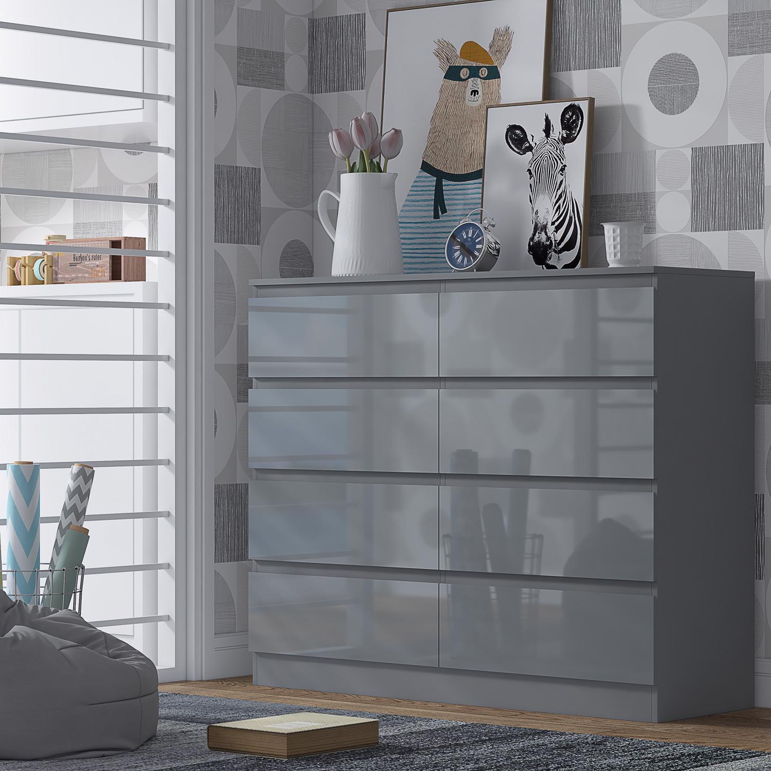 2 to 8 Drawer Chest of Drawers Modern Bedroom Furniture Grey Gloss - Picture 45 of 51