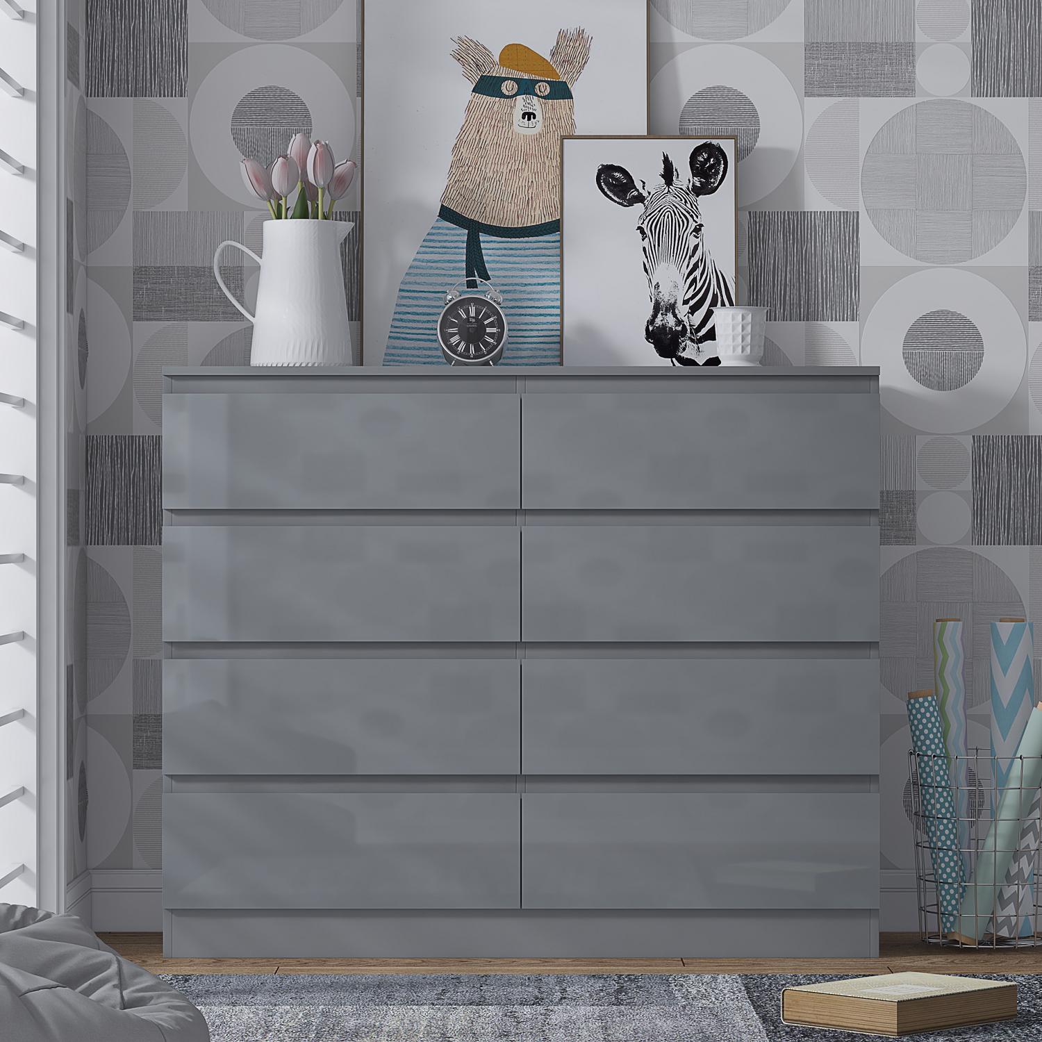 2 to 8 Drawer Chest of Drawers Modern Bedroom Furniture Grey Gloss - Picture 46 of 51