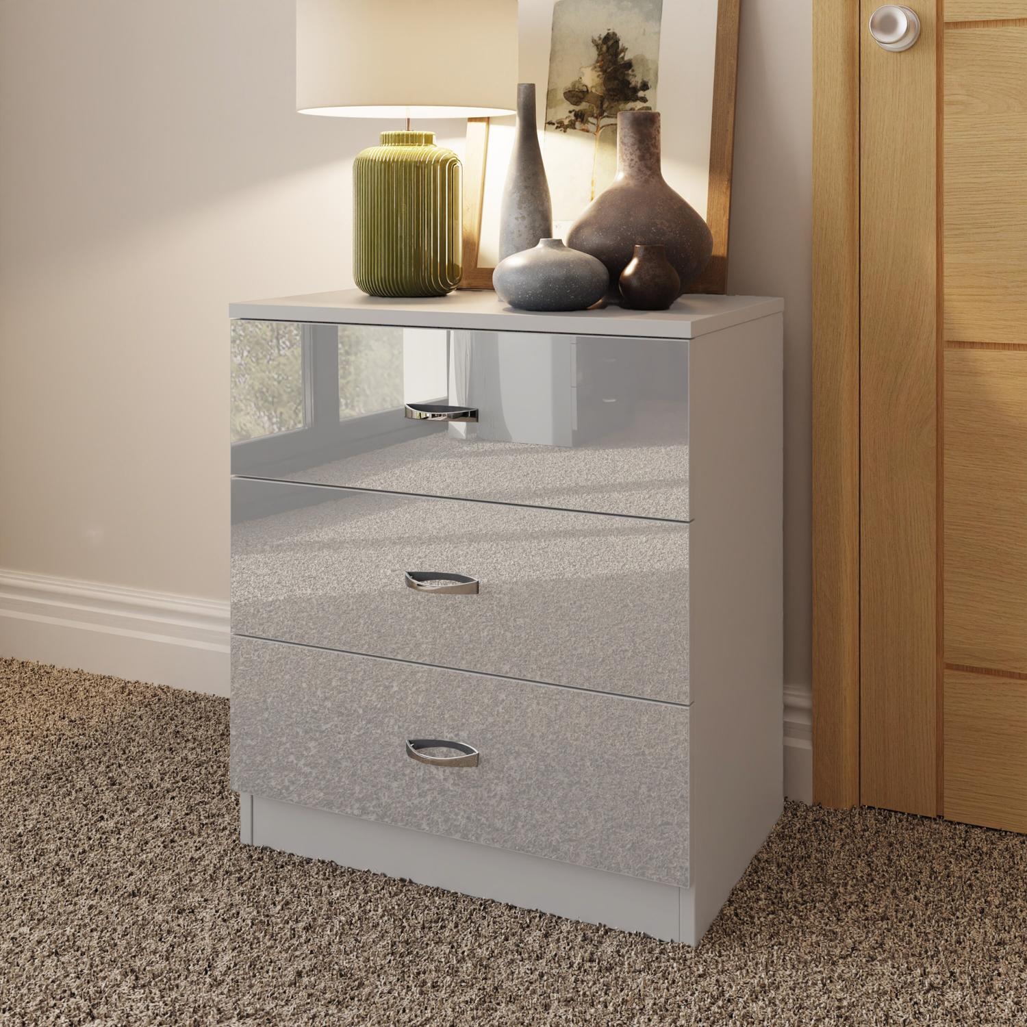 Grey High Gloss 2-8 Drawer Chest of Drawers Bedside Cabinet Matt Frame - Picture 11 of 47