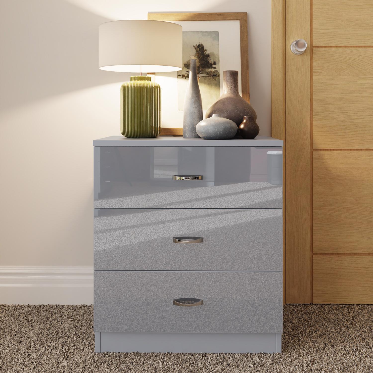 Grey High Gloss 2-8 Drawer Chest of Drawers Bedside Cabinet Matt Frame - Picture 12 of 47