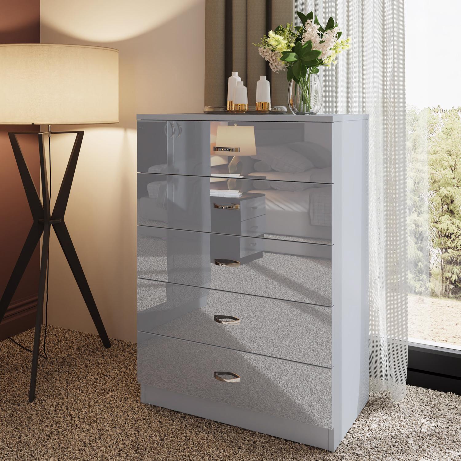 Grey High Gloss 2-8 Drawer Chest of Drawers Bedside Cabinet Matt Frame - Picture 20 of 47