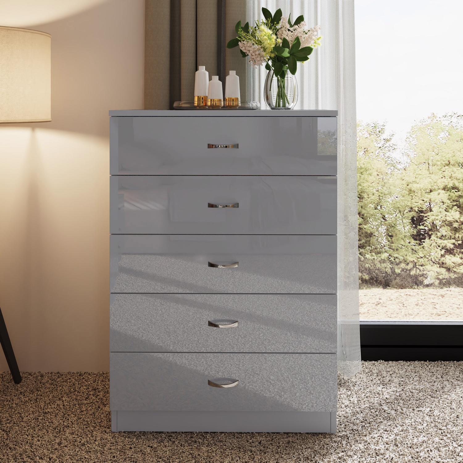 Grey High Gloss 2-8 Drawer Chest of Drawers Bedside Cabinet Matt Frame - Picture 21 of 47