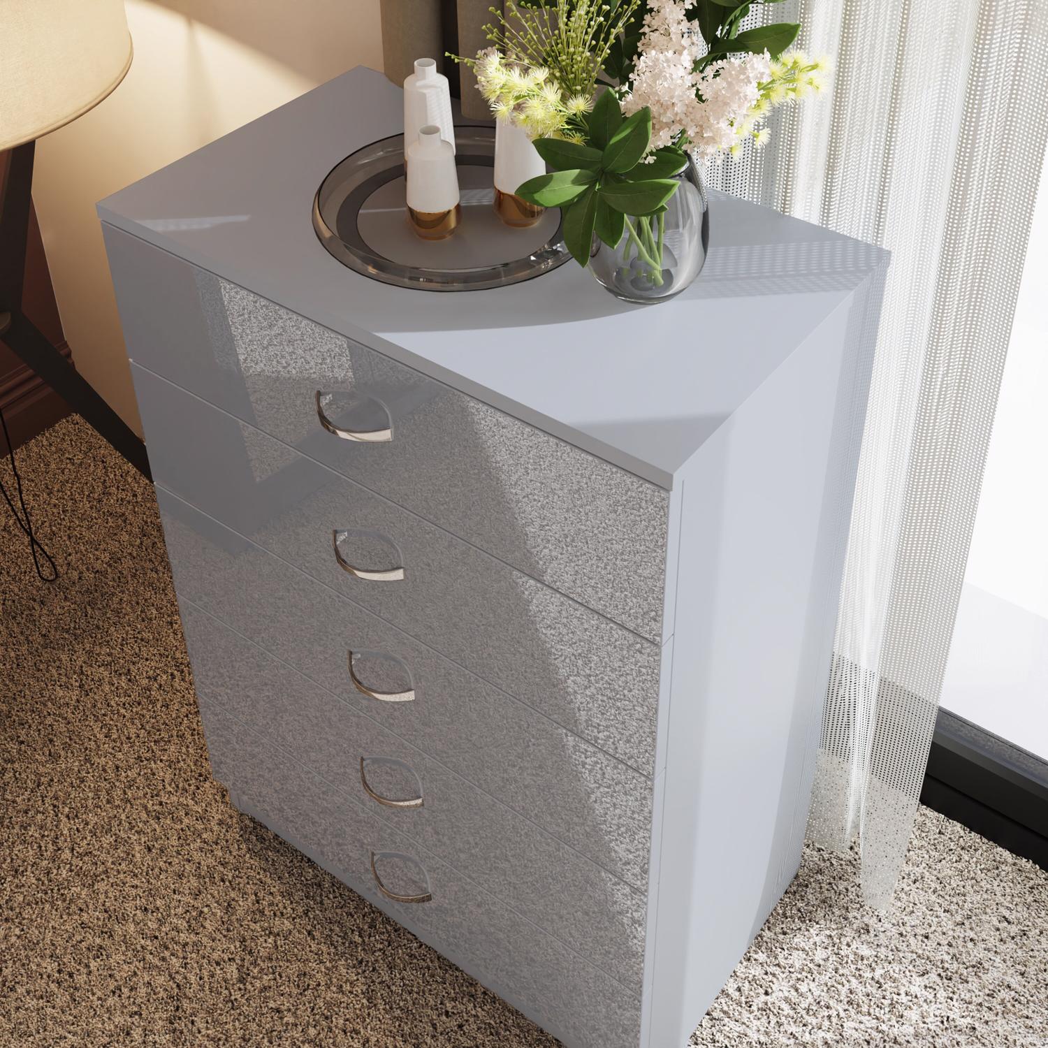 Grey High Gloss 2-8 Drawer Chest of Drawers Bedside Cabinet Matt Frame - Picture 22 of 47