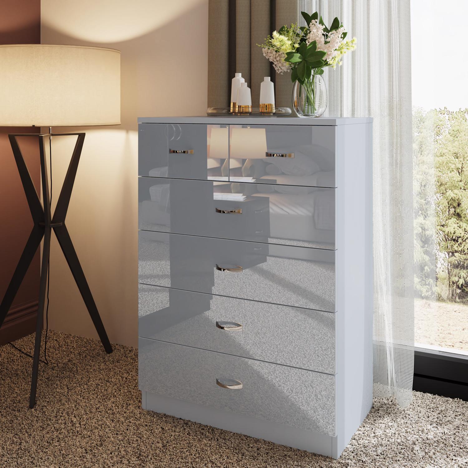 Grey High Gloss 2-8 Drawer Chest of Drawers Bedside Cabinet Matt Frame - Picture 30 of 47