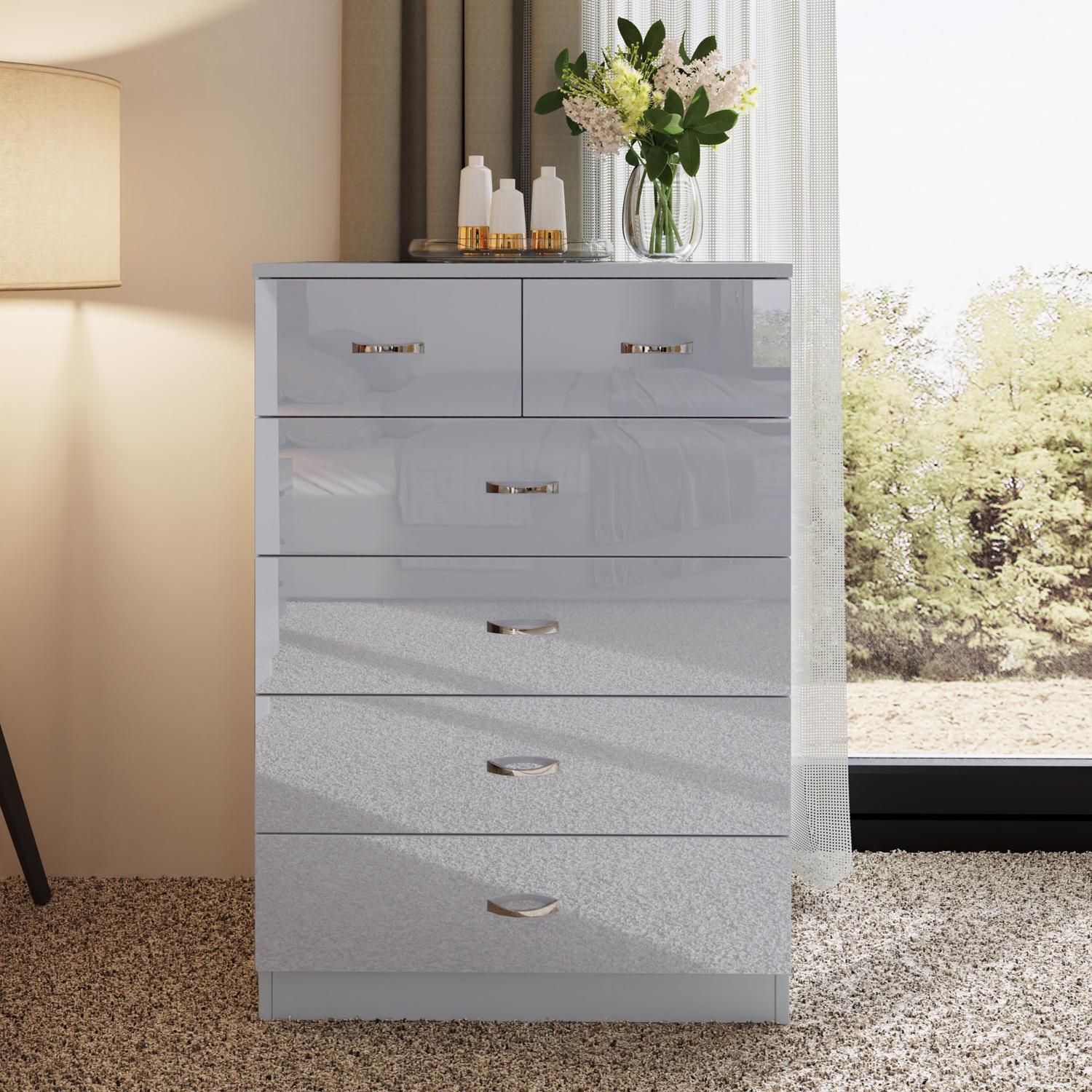 Grey High Gloss 2-8 Drawer Chest of Drawers Bedside Cabinet Matt Frame - Picture 31 of 47