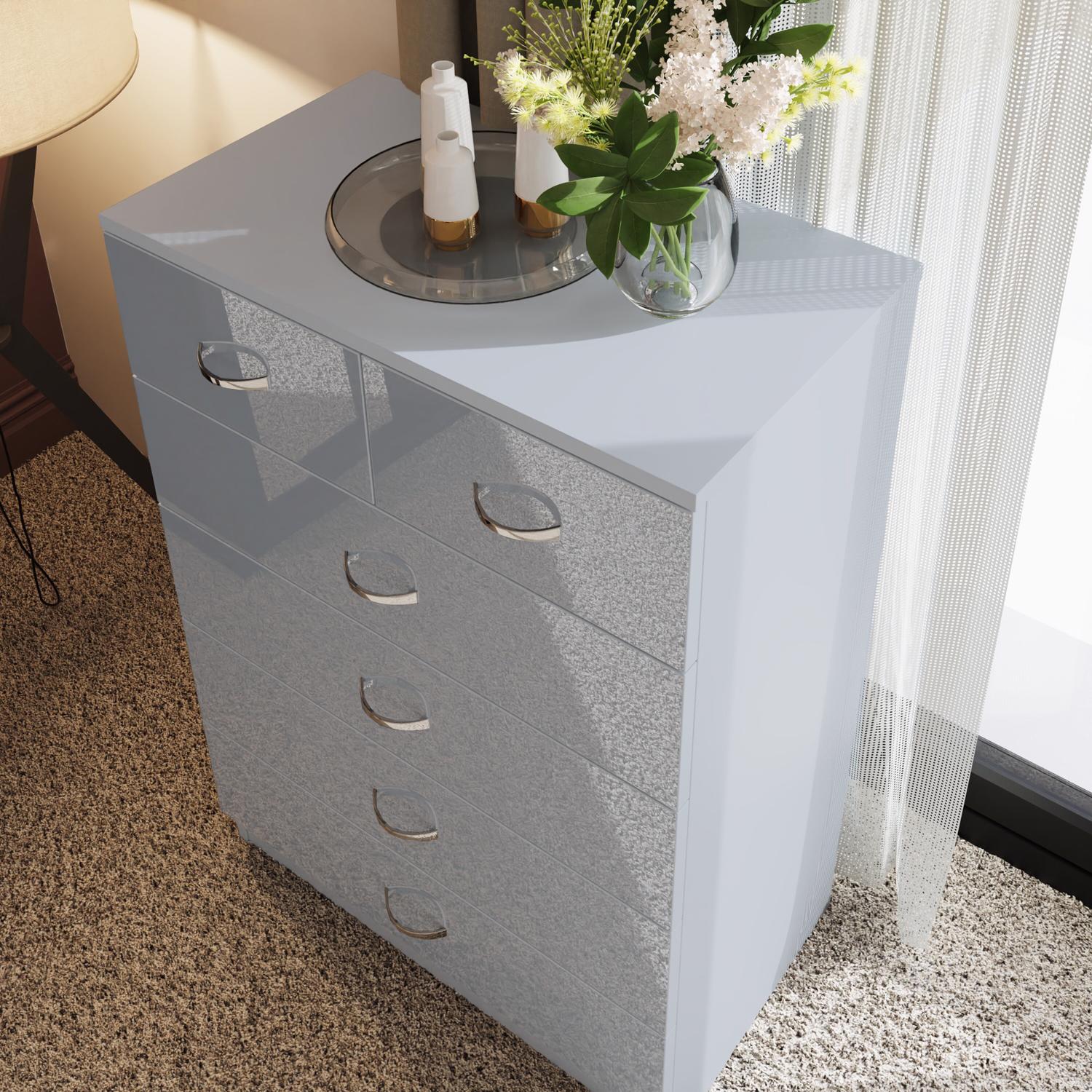 Grey High Gloss 2-8 Drawer Chest of Drawers Bedside Cabinet Matt Frame - Picture 32 of 47