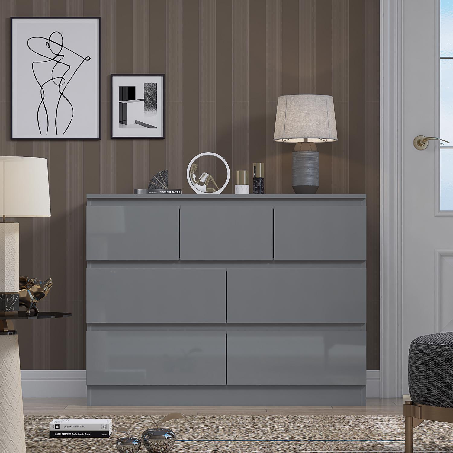 2 to 8 Drawer Chest of Drawers Modern Bedroom Furniture Grey Gloss - Picture 38 of 51