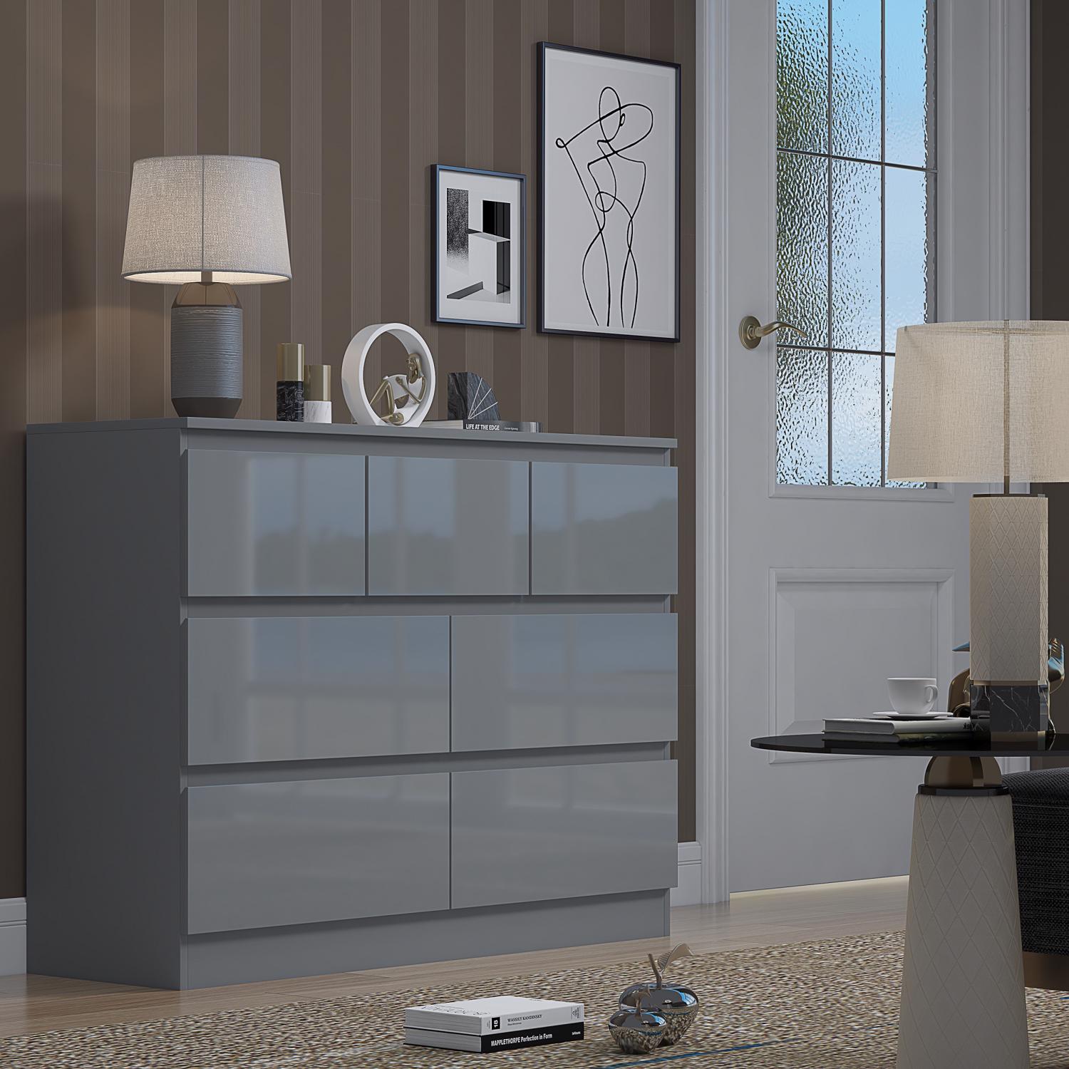 2 to 8 Drawer Chest of Drawers Modern Bedroom Furniture Grey Gloss - Picture 37 of 51