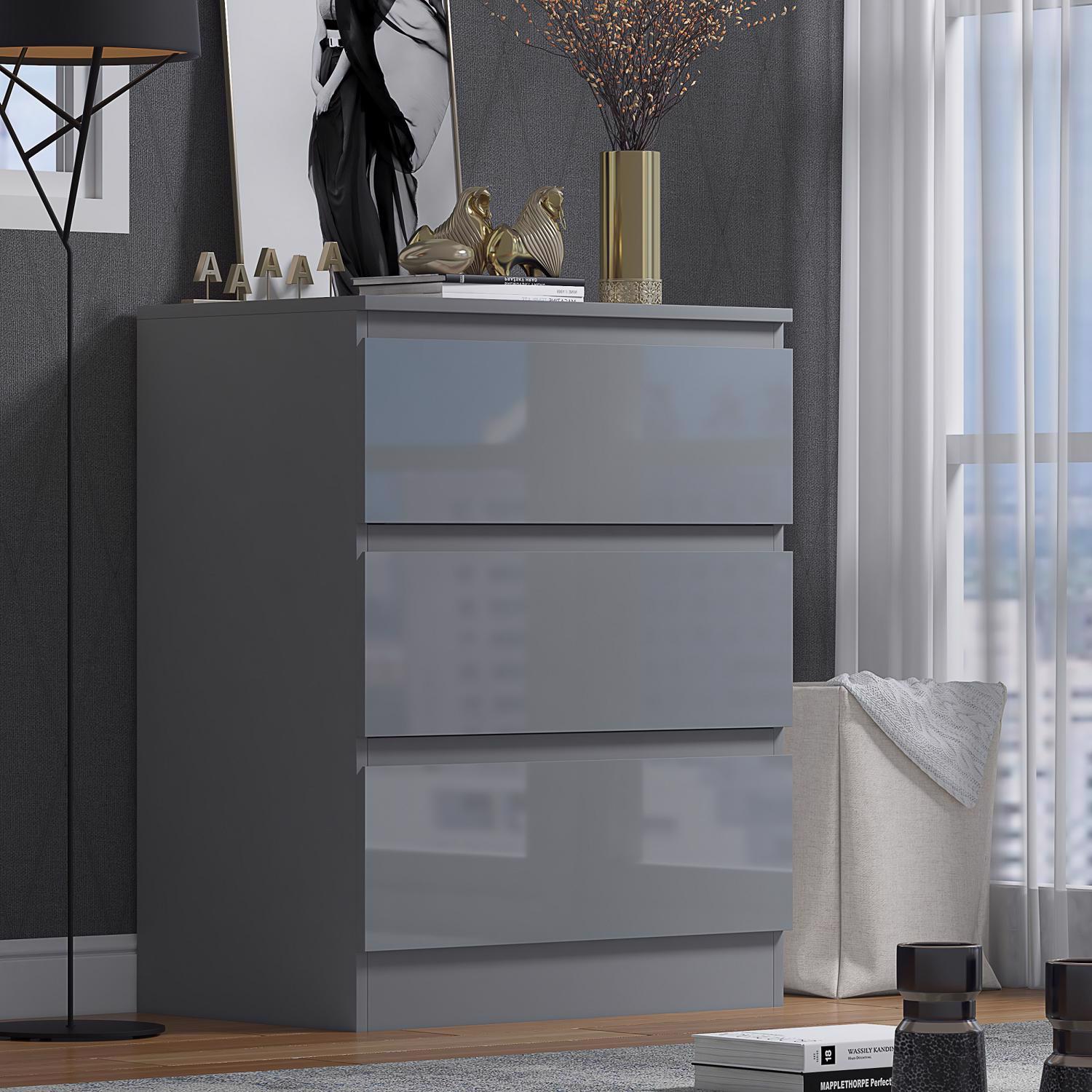 2 to 8 Drawer Chest of Drawers Modern Bedroom Furniture Grey Gloss - Picture 11 of 51