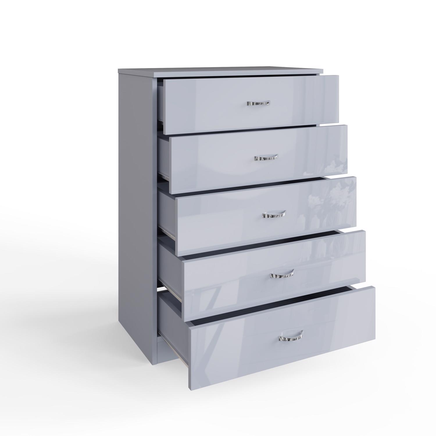 Grey High Gloss 2-8 Drawer Chest of Drawers Bedside Cabinet Matt Frame - Picture 25 of 47