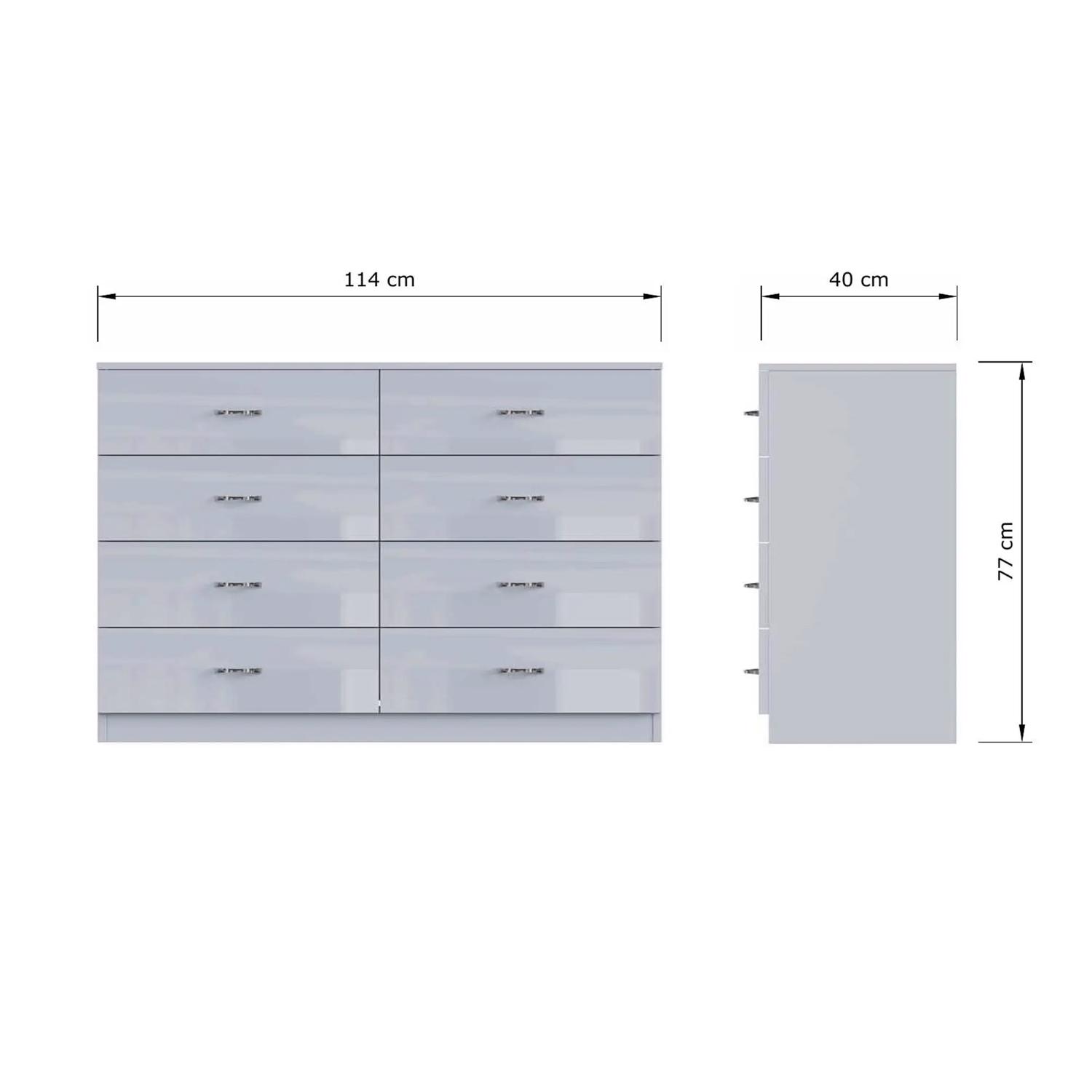 Grey High Gloss 2-8 Drawer Chest of Drawers Bedside Cabinet Matt Frame - Picture 47 of 47