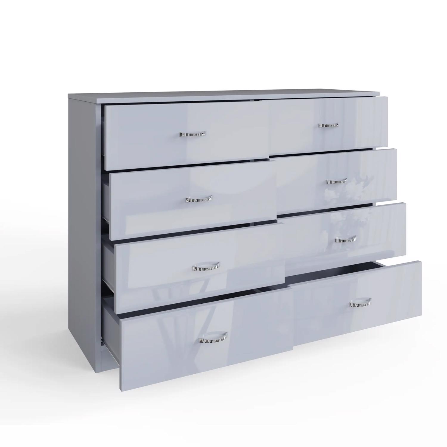 Grey High Gloss 2-8 Drawer Chest of Drawers Bedside Cabinet Matt Frame - Picture 44 of 47