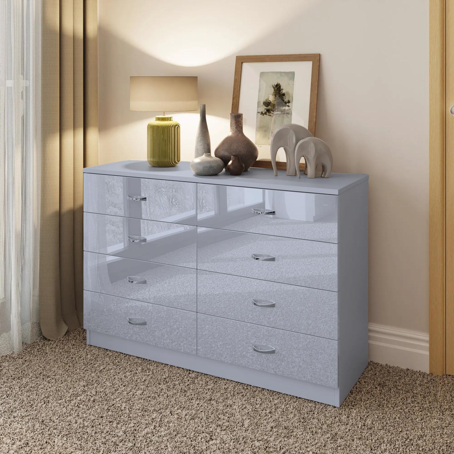 Grey High Gloss 2-8 Drawer Chest of Drawers Bedside Cabinet Matt Frame - Picture 39 of 47