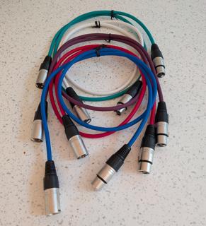 5 x 1Metre  XLR Patch Cables One Each: Red Green Blue White Purple