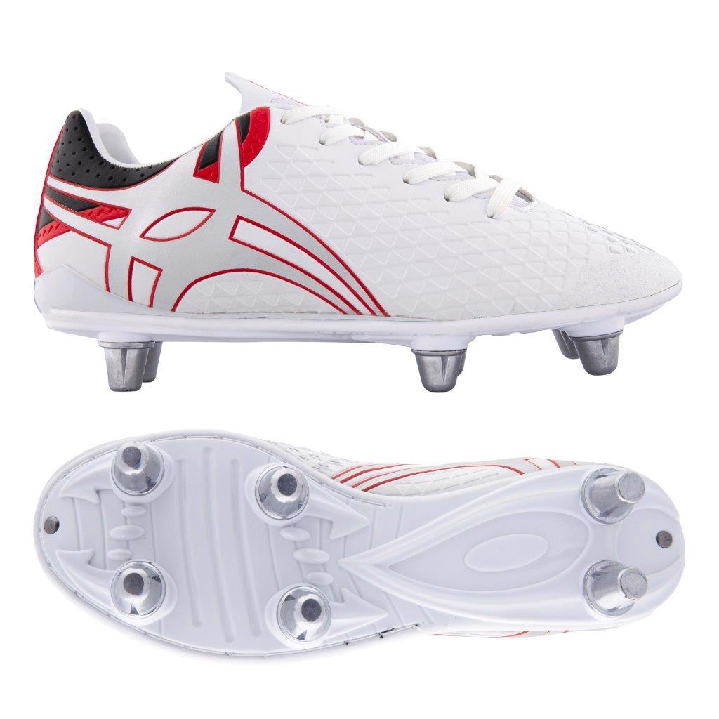 Clearance New Gilbert Rugby Boots Sidestep V1 6 Stud White// Red  size UK 3