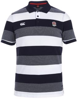 Canterbury Official Mens England Rugby Cotton Jersey Stripe Polo Shirt  Blue 