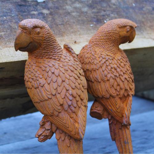 Cast Iron Parakeet Pair Statue