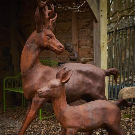 Cast Iron Frolicking Stag and Calf  Statue - 1750mm High
