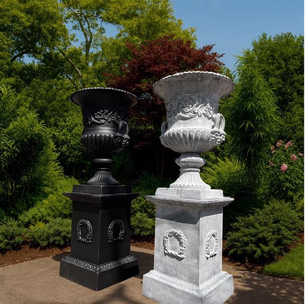Cast Iron Medici Urn and Plinth - Faux Lead