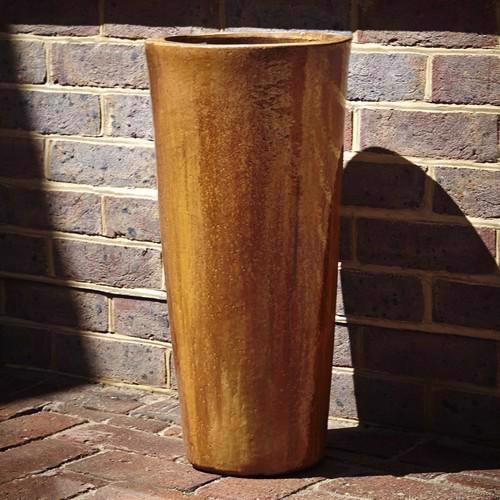 Glazed Tall Round Vase Planter - Gold