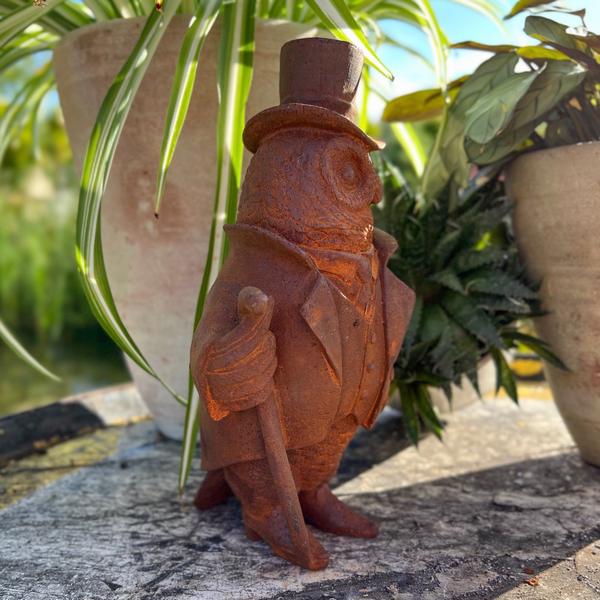 Cast Iron Top Hat Owl  Statue