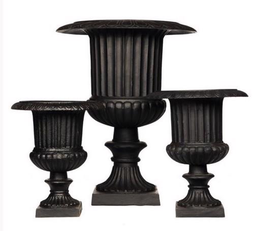 Cast Iron Black Fluted Venetian Urn