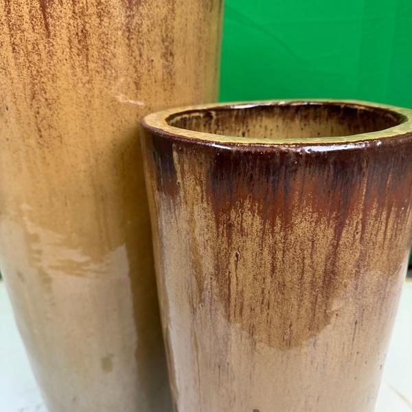 Glazed Ceramic Classic Tall Round Vase - Gold