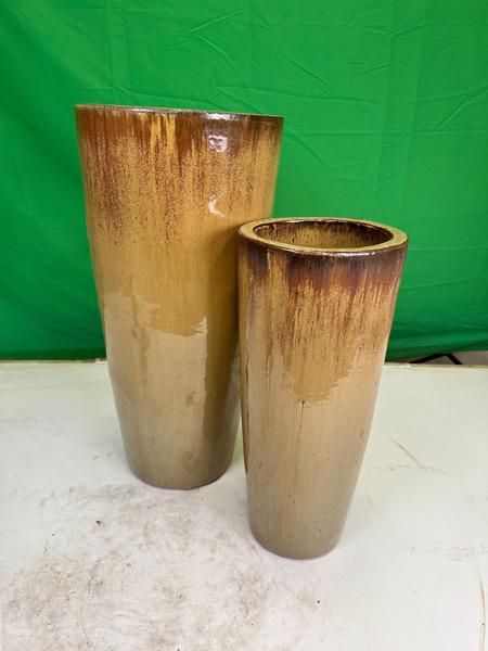 Glazed Ceramic Classic Tall Round Vase - Gold