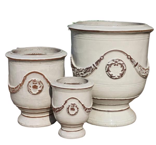 Glazed Ceramic Garland Pot - White