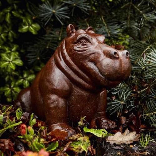 Cast Iron Small Happy Hippo  Statue - 270mm High
