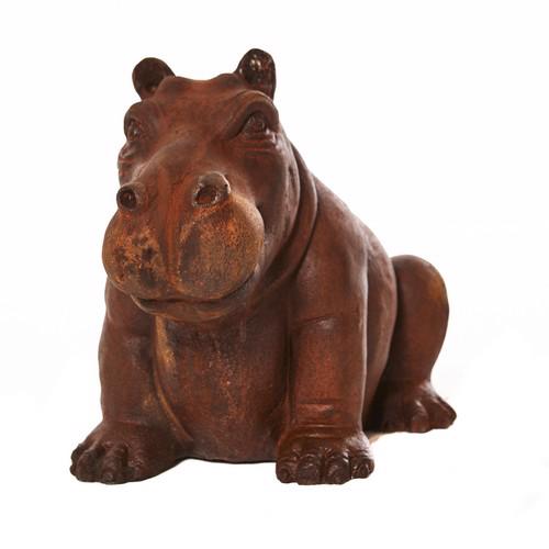 Cast Iron Small Happy Hippo  Statue - 270mm High