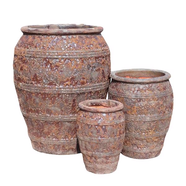 Glazed ceramic 4-Banded Jar -Dark Rustic