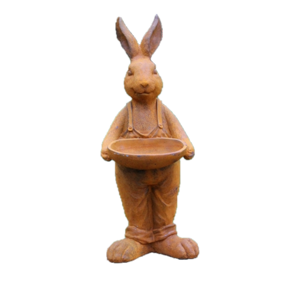 Cast Iron Rabbit with Bowl Statue - 525mm High