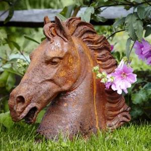 Cast Iron Cantering Horse Bust Statue - 380mm High