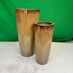 Glazed Ceramic Classic Tall Round Vase - Gold
