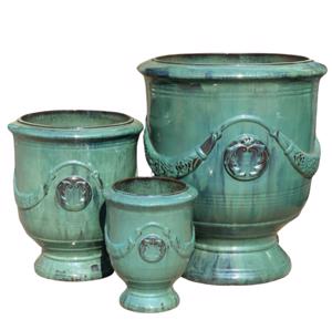 Glazed Ceramic Garland Pot - Falling green