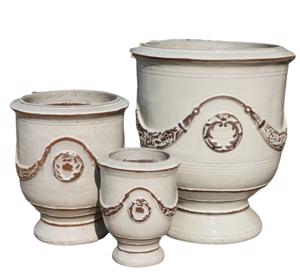 Glazed Ceramic Garland Pot - White