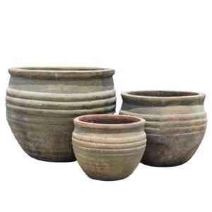 Glazed Ceramic Banded Classic pot - Antique Glazed