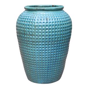 Glazed Ceramic Large Waffle Jar - Falling Green - 850mm Ø x 950mm H