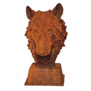 Cast Iron Wolf Head  Statue