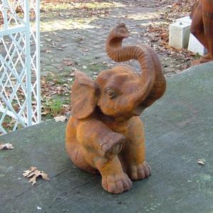 Cast Iron Sitting Elephant Statue - 380mm High