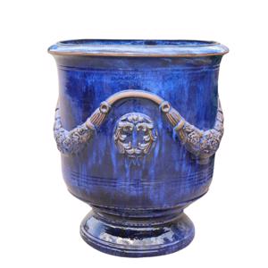 Glazed Ceramic Large Garland Pot - Blue - 1050mm Ø x 1200mm H