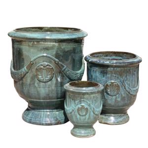 Glazed Ceramic Garland Pot - Moss Green