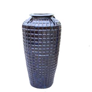 Glazed Ceramic Tall Waffle Vase - Brown blue - 560mm Ø x 1160mm H