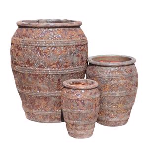 Glazed ceramic 4-Banded Jar -Dark Rustic