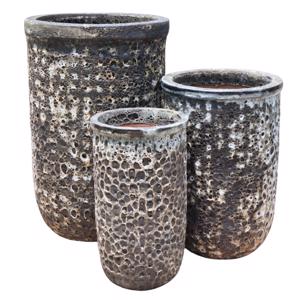 Glazed Ceramic Waffle  Cylinder Pot - Black Atlantis