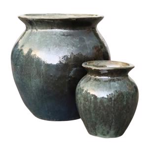 Glazed Ceramic Contemporary Urn Vase-  Moss Green
